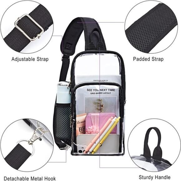 Clear Sling Bag, Clear Bag Stadium Approved, Large Capacity Shoulder Backpack - Picture 5 of 8